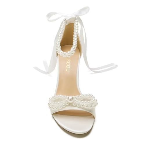 High Block Heel Wedding Sandals Pearl Heels with bow Open Toe Wedding Shoes for Bride2