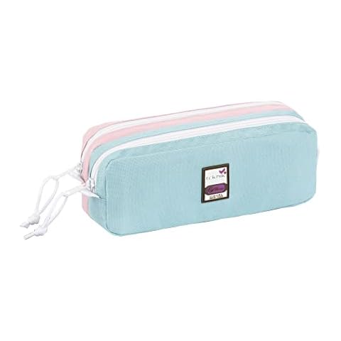 Viquel - Teknik Pastel 2 Compartment Pencil Case - Large Capacity School Pencil Case - Blue/Pink, Blue / Pink, Pencil case with 2 compartments Cover