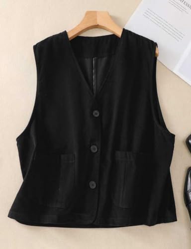 IDEALSANXUN Womens Linen Vest Tops Spring Summer Casual Button Down Sleeveless Blazer Jackets2