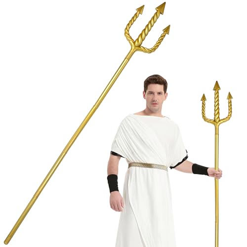 Amlisia 152CM Gold Dreizack, Dreizack Prop Teufel Pitchfork Staff Spielzeug König Neptun Kostüm Zubehör für Erwachsene Kinder Karneval Mottoparty Cosplay (Gold)