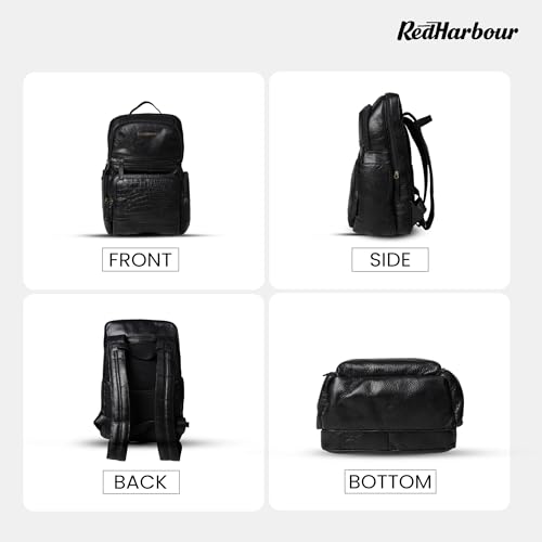 Image of Red Harbour Genuine Leather Laptop Backpack for Men & Women | Office Business Travel Backpack with Spacious Compartments, Side Pockets & Metal Zipper