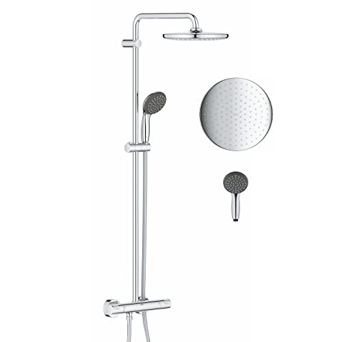 GROHE QUICKFIX |Vitalio Start 250 | Sistema doccia con miscelatore termostatico| cromo | manopola doccia a due getti | supporto regolabile |bordo in silicone anti-urto| ‎26816000