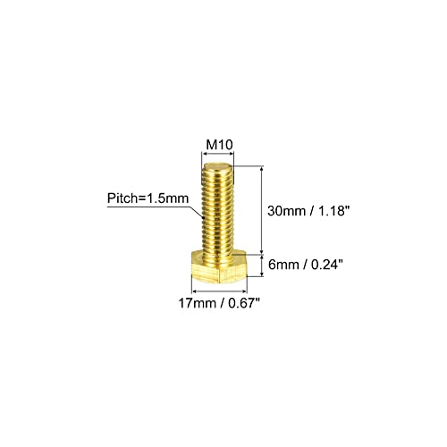 Image of uxcell Brass Hex Bolts, M10x30mm 5pcs Fully Thread Grade 4.8 Solid Brass Hexagon Head Bolt Machine Screws for Machinery