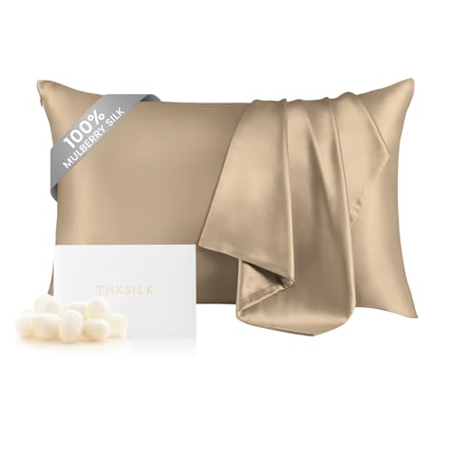 THXSILK Mulberry Silk Pillowcase for Hair and Skin, 100% Mulberry Silk Bed Pillowcase, Hypoallergenic Soft Breathable Both Sides Silk Pillow Case with Hidden Zipper, King Pillow Case 20"x36", Taupe
