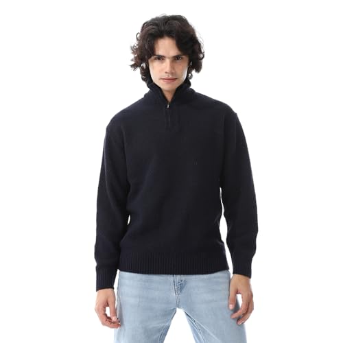 Andora Half-Zipper Long Sleeves Knitted Sweater_Navy Blue_L
