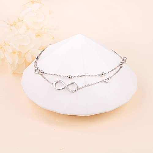 Image of S925 Sterling Silver Anklet for Women Adjustable Plus Foot Ankle Bracelet