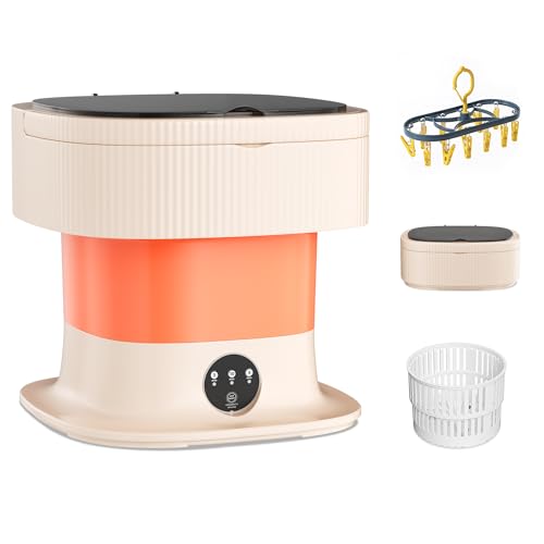 Greenvelly Portable Washing Machine, Foldable Mini Washing Machine, 11L Capacity Mini Washer for Underwear, Baby Clothes and Small Clothes, Small Washing Machine for Apartments, RV’s, Travel(Orange)