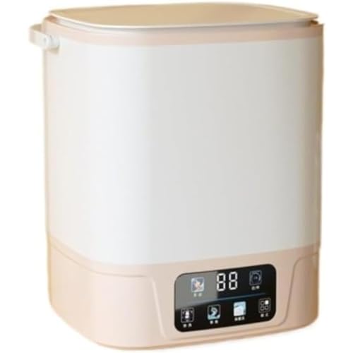 Dearolling全自動小型ポータブル洗濯機 10L 脱水機能 & ブルーレイ滅菌 省スペース 節水・節電 ベビー服・靴下・下着洗浄 排水バスケット付き 浴室・リビング・バルコニー対応 (ピンク)