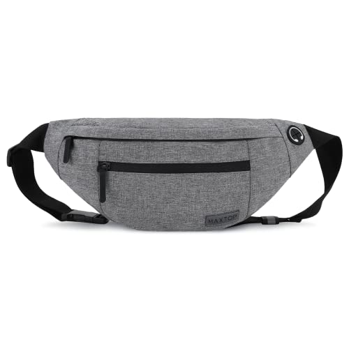 MAXTOP Große Bauchtasche für Damen Herren, Bauchtasche mit Kopfhöreranschluss und 4 Reißverschlusstaschen, Verstellbarer Gürtel für Radfahren, Laufen, Joggen, Reisen, Outdoor, Workout
