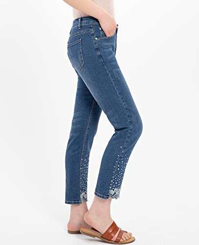 ThCreasa Womens Mid Rise Embroidered Jeans Straight Leg Stretch Cropped Denim Pants3