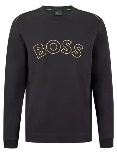 Hugo Boss Men's Salbo Iconic US Black Sweatshirt with Gold Logo (as1, alpha, xx_l, regular, regular)