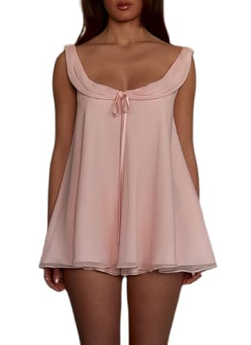 UAURORAO Women Cute Babydoll Shorts Set Sleeveless Chiffon Ruffle Tank Top Flowy Wide Leg Shorts Pajamas Pjs Loungewear