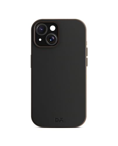 Image of DailyObjects Leatherite Case for iPhone 15 Plus Compatible with Mag-Safe Wireless Charging | Black-Beige Hybrid Magnetic Back Cover