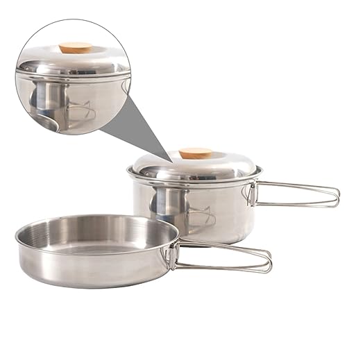 Toyvian 2pcs Portable Camping Cookware Soup Pan Folding Handle Picnic Cooking Kit for Non-Stick Cooking Pan