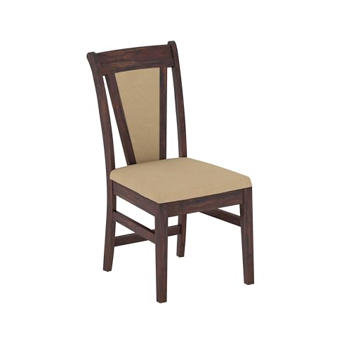 Image of Solid Wood 6 Seater Dining Table | Sheesham Wood Six Seater Dining Table with Cushion Chairs | Wooden Furniture Dinner Table with 6 Chairs | Walnut Finish with Cream Upholstery