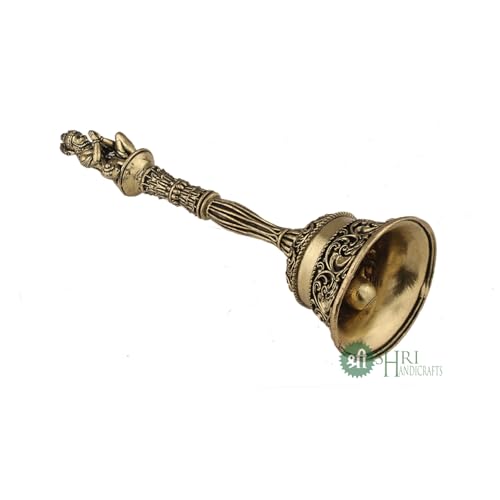 Image of INDICAST 4 Inches Brass Hanuman Pooja Hand Bell | Puja Ghanti for Mandir | Handcrafted Pooja Bells for Home Temples and Spiritual Spaces (Weight- 60gm)