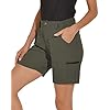 VAYAGER-Womens-Lightweight-Cargo-Shorts-for-HikingCamping-and-Travel-with-6-Pockets-Quick-Dry-Water-Resistant VAYAGER Women's Hiking Cargo Shorts Quick Dry Lightweight Stretch Shorts Golf Fishing Outdoor Casual Shorts Green X-Large