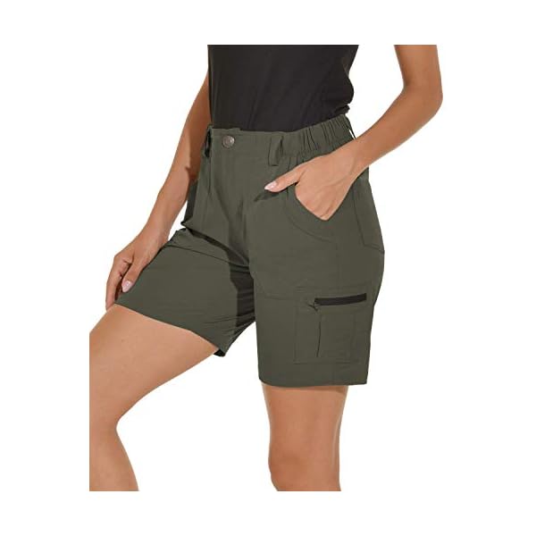 VAYAGER-Womens-Lightweight-Cargo-Shorts-for-HikingCamping-and-Travel-with-6-Pockets-Quick-Dry-Water-Resistant VAYAGER Women's Hiking Cargo Shorts Quick Dry Lightweight Stretch Shorts Golf Fishing Outdoor Casual Shorts Green X-Large