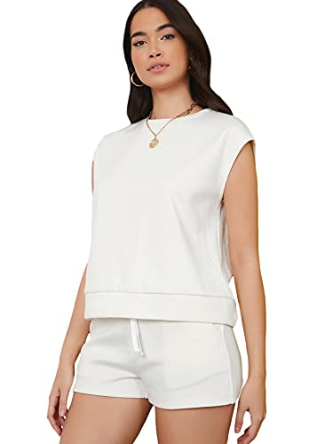 Shein Women's 2 Piece Tracksuit Sleeveless Tank Tops Drawstring Track Shorts Set Pants White X-Small #TOP2