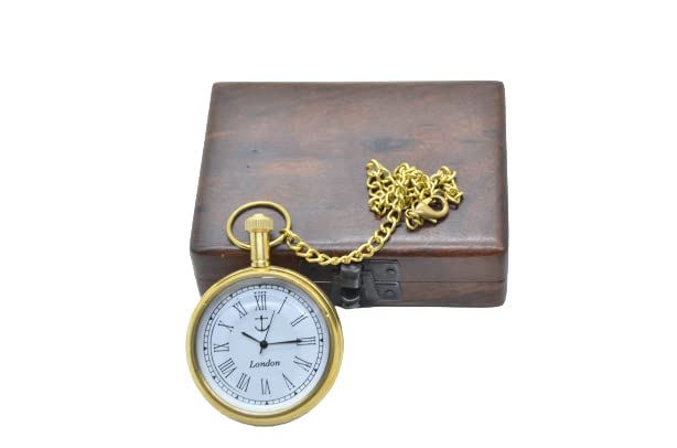 Golden Finish Chain Pocket Clock Roman Number Dial Round Shape London Pocket Clock with Free Chain for Unisex Golden Looking-image-38