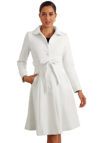 Allegra K Women's 2025 Winter Coat Peter Pan Collar Notch Lapel Single Breasted Flared A-Line Long Peacoat