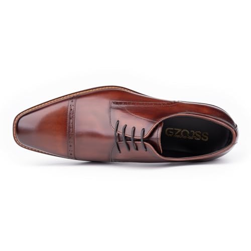 Image of Men Cap Toe Derby Shoes Open Lacing Wide Fit High Instep Full Grain Polished Leather Brogue Formal Dress Shoes for Wedding Groom Business Black Tie