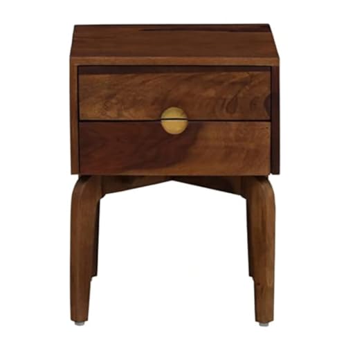 Image of Sheesham Wood Bedside Table for Bedroom|Side Table | Drawer and Storage Cabinet End Table for Living Room | Walnut Finish (Rustic Teak)