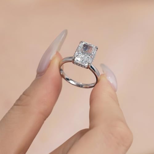 5CT Radiant Cut Lab Grown Diamond Wedding Simulated Band, D Color VVS1 Clarity 18K White Gold Plated Ring for Women Engagement Anniversary Promise Eternity Silver Ring2