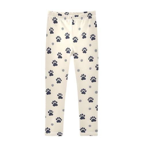 Paw Print Snowflake Pattern Girls Leggings Soft Comfortable Athletic Leggings Dancing Pants for 4-10 Years