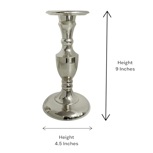 Image of Gold Plated Large Candle Stand /Candle Holder /Modern Design Candle Pillar Candle Holder for Home Decoration (Medium (9 inches), Silver (Nickle))