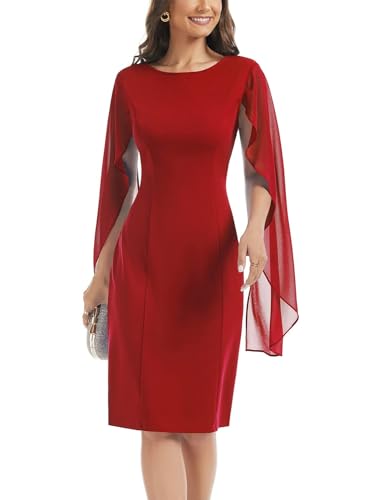 Image of HELYO Women's Chiffon Cloak Sleeve Mini Cape Dress V-Back Semi-Formal Elegant Bodycon Wedding Guest Evening Cocktail Dresses