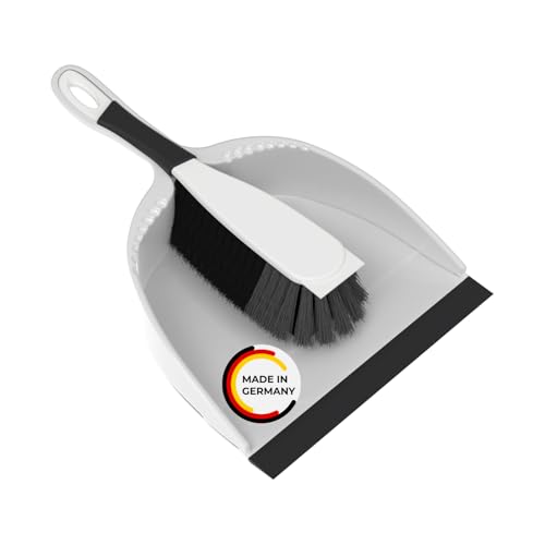 Rival Kehrgarnitur mit Lippe & gummiertem Griff stahlgrau Handfeger & Schaufel mit Rosshaarmischung ergonomisch geformtes Besen & Kehrschaufel Set Kehrschaufel & Handfeger für Drinnen & Draußen