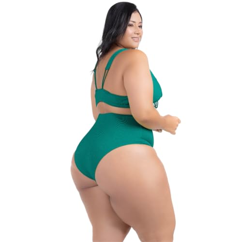 Biquíni Plus Size Feminino Bojo Franzido Calcinha Hot Pant Alças Largas Moda Praia Modela Cintura Al