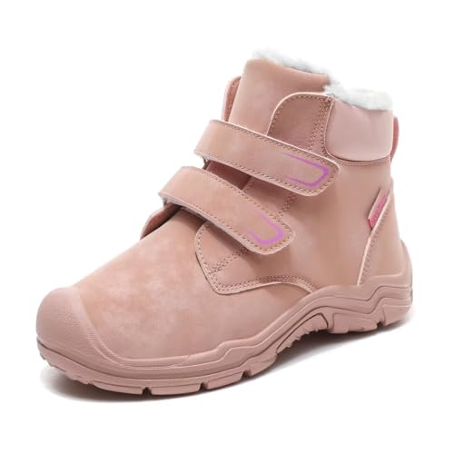 Kids Boy Girl Water Resistant Leather Warm Winter Boots for Snow Walking Hiking Cold Weather