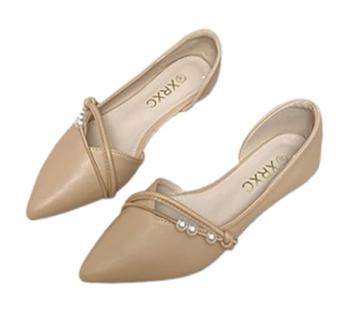 Women's Flats Shoes Pointed Toe Ballet Dressy Flats Pearl Comfortable Slip On Ladies Shoes for Office Travel