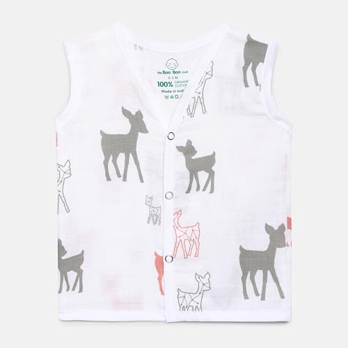 Image of The Boo Boo Club Organic Cotton Baby Jhabla | Pack of 4 Sleeveless Jabla | Newborn Infant Summer Wear | Soft & Breathable Muslin Fabric | Easy Button Closure Vest | White