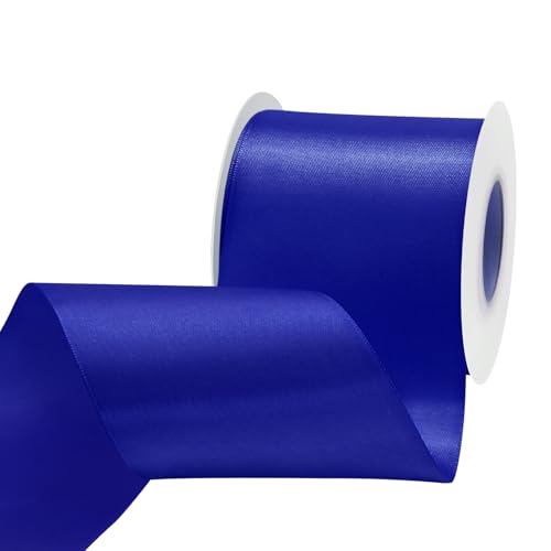 Image of Cobalt Blue Satin Ribbon 3 inch X 15 Yards Polyester Ribbon for Gift Wrapping Very Suitable for Weddings Party Hair Bow Invitation Decorations and More