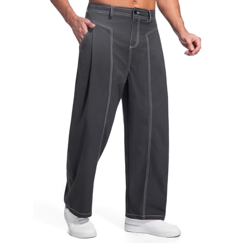 WZIKAI Men's Baggy Casual Pants Elastic Waist Parachute Pants Wide Leg Streetwear Trousers with Pockets2