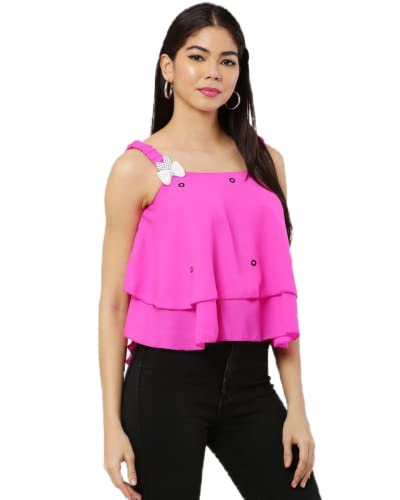 Flared Solid Spaghetti Top|Sleeveless Crop Top| Girls Top (Age Gr...