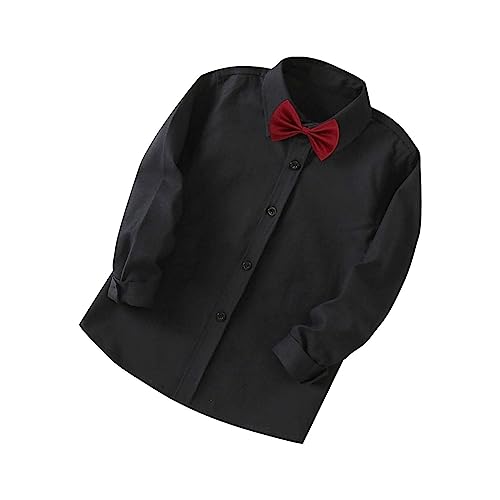 Girls Boys' Long Sleeve Dress Shirt Youth Button Down Formal School Uniform Tshirt Toddler Collared Oxford Shirts with Bow