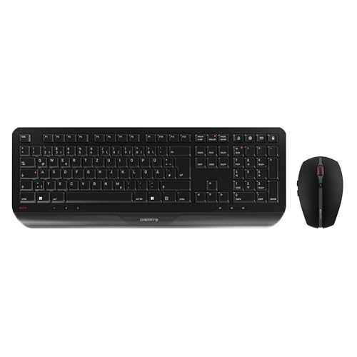 CHERRY GENTIX Desktop, Kabelloses Tastatur-Maus-Set, Deutsches Layout (QWERTZ), 2,4 GHz Funk, Integrierte Handballenauflage, Symmetrische Maus, Schwarz
