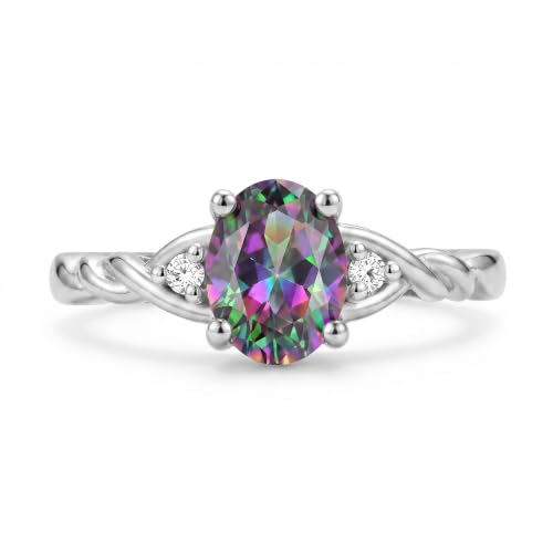 Image of Rylos Sterling Silver Classic Birthstone Ring - 7X5MM Oval Gemstone & Diamonds - Women's Jewelry, Sizes 5-10
