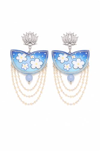 Image of KHOJ.CITY Ethnic Earrings for Women | Lightweight, Hand-Painted Chandbali with Pearl Chain | Handmade Jewellery for Women | Boho Earrings For Girls
