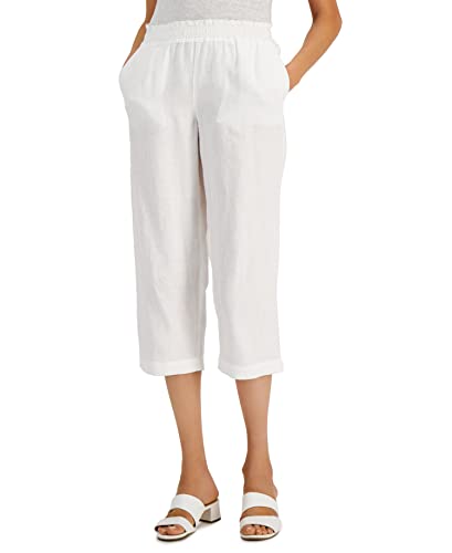 Charter C Women's Petite Linen Cropped Pants White Bright PS