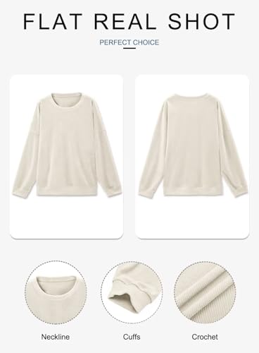 KISSMODA Women's Casual Long Sleeve Sweatshirt Color Block/Solid Crewneck Corduroy Pullover Cute Tops