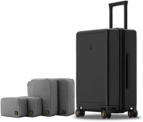 LEVEL8 Elegance Carry On Suitcase, 20” Hardside Luggage with TSA Lock, Spinner Wheels-Black, 20-Inch