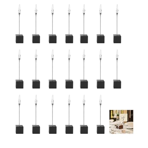 CAASFOOY Modern Black Pine Wood Card Holders Set of 20, Elegant Adjustable Table Number Stand & Wooden Memo Clip Holder, Multi-Purpose Desk Organizer for Bedside Decoration, Wedding Table Numbers