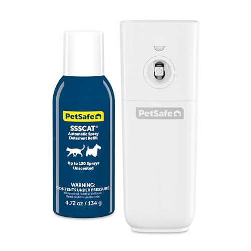 PetSafe SSSCAT automatisches Fernhaltespray für Haustiere, hält Katzen und Hunde von Oberflächen, Pflanzen und potenziellen Gefahren fern, kein Möbelkratzen mehr, sicher, geruchlos und fleckenfrei