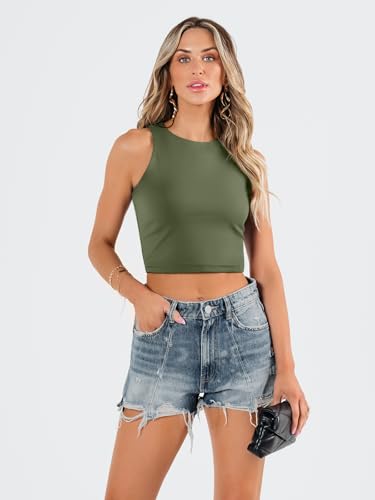 Image of EFAN Womens Sexy Sleeveless Double Lined Crop Tops Workout Cute Tight Racerback Tank Tops Summer Clothes Teen Girls 2025