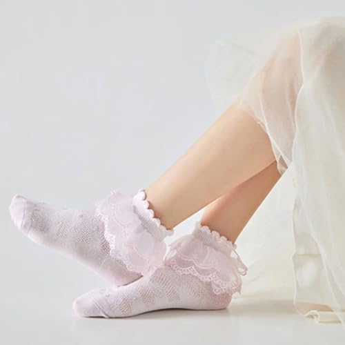 Meeshine 5 Pairs Baby Girls Eyelet Frilly Lace Socks Princess Ruffle Cotton Ankle Dress Thin Socks for 1-9T Toddler Kids3